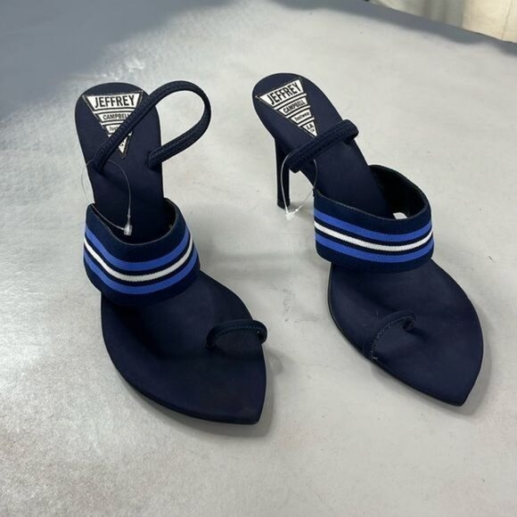Jeffrey Campbell Striped Goalie Toe Strap Pointy Toe High Heel Sandals - Picture 2 of 8